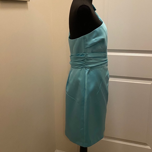 David's Bridal One Shoulder Pool Bridesmaid Dress - Picture 3 of 8